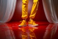 A man in yellow leather pants and sneakers Royalty Free Stock Photo