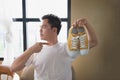 A man and yellow sneakers Royalty Free Stock Photo