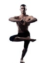 Man yoga balance Vriksha-asana the Tree Pose Royalty Free Stock Photo