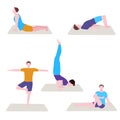 man yoga pose set collection with flat cartoon style Royalty Free Stock Photo