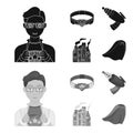 Man, young, glasses, and other web icon in black,monochrom style. Superman, belt, gun icons in set collection.