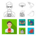 Man, young, glasses, and other web icon in outline,flat style. Superman, belt, gun icons in set collection.