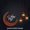 Manadala Cresent Moon with Hangning Lantern Pattern Ramadan Kareem Background Royalty Free Stock Photo