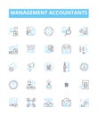 Management accountants vector line icons set. Management, Accountants, CFO, Finance, Controllership, Auditors, Analysts