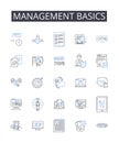 Management basics line icons collection. Financial literacy, Marketing strategies, Advertising techniques, Corporate