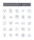 Management basics line icons collection. Financial literacy, Marketing strategies, Advertising techniques, Corporate