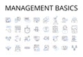 Management basics line icons collection. Financial literacy, Marketing strategies, Advertising techniques, Corporate