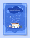 management business calendar people standing sitting front calendar calculator chart board for template of banners, flyer, books