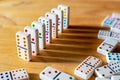 Management of business personnel. Symbol of strategy resources. Dominoes game planning for success.