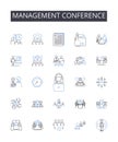 Management conference line icons collection. Executive meeting, Leadership seminar, Professional gathering, Business