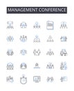 Management conference line icons collection. Executive meeting, Leadership seminar, Professional gathering, Business