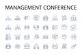 Management conference line icons collection. Executive meeting, Leadership seminar, Professional gathering, Business