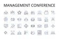 Management conference line icons collection. Executive meeting, Leadership seminar, Professional gathering, Business