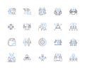 Management conference outline icons collection. Management, Conference, Event, Seminar, Business, Strategies, Networking