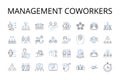 Management coworkers line icons collection. Discipline workers, Administration staff, Supervision colleagues