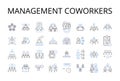 Management coworkers line icons collection. Discipline workers, Administration staff, Supervision colleagues