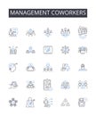 Management coworkers line icons collection. Discipline workers, Administration staff, Supervision colleagues