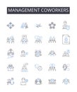 Management coworkers line icons collection. Discipline workers, Administration staff, Supervision colleagues