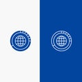 Management, Data, Global, Globe, Resources, Statistics, World Line and Glyph Solid icon Blue banner Line and Glyph Solid icon Blue