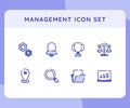 management icon icons set collection collections package gear bell trophy scale magnifier file folder white isolated background Royalty Free Stock Photo