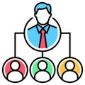 Management icon. Line, glyph and filled outline colorful version, organizational hierarchical scheme outline and filled vector Royalty Free Stock Photo