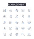Management line icons collection. Administration, Control, Supervision, Governance, Direction, Leadership, Authority