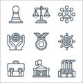 management line icons. linear set. quality vector line set such as factory, government, business, helm, medal, ecologism, network