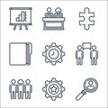 Management line icons. linear set. quality vector line set such as human resources, talent management, team, communication, time