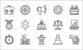 management line icons. linear set. quality vector line set such as leadership, speech, stopwatch, caution, government, medal,