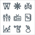 Management line icons. linear set. quality vector line set such as money bag, weightlifting, graph, telephone book, id card, team Royalty Free Stock Photo