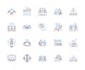 Management meeting outline icons collection. Management, Meeting, Agenda, Team, Review, Motivate, Assign vector and