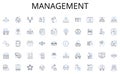 Management line icons collection. Acquire, Takeover, Merger, Consolidation, Buyout, Acquisition, Integration vector and