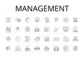 Management line icons collection. Administration, Control, Supervision, Governance, Direction, Leadership, Authority
