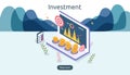 management or return on investment concept. online business strategic for financial analysis. isometric design vector illustration Royalty Free Stock Photo