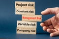 management risk, Project risk, Owners company, Fixed and variable risk, Written on wooden blocks, Business concept, Enterprise Royalty Free Stock Photo