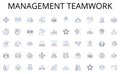 Management teamwork line icons collection. Display, Search, Video, Social, PPC, CPM, Retargeting vector and linear