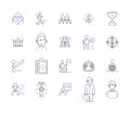 Management work outline icons collection. Management, Work, Control, Plan, Organize, Lead, Supervise vector and