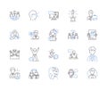 Management work outline icons collection. Management, Work, Control, Plan, Organize, Lead, Supervise vector and