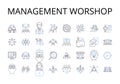 Management worshop line icons collection. Leadership seminar, Marketing workshop, Sales conference, Team building
