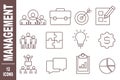 Title: Set of 12 Management web icons in line style. Teamwork, strategy, business, planning, marketing, profit.