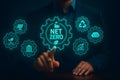 Manager activating digital net zero icon for sustainable corporate strategy Royalty Free Stock Photo