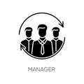 Manager black glyph icon. Business organization, corporate management silhouette symbol on white space. Professional