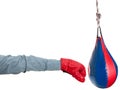 Manager with boxing glove punches punching bag Royalty Free Stock Photo