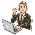A manager businessman operating a computer poses guts Royalty Free Stock Photo