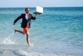 manager businessman relaxing beach. running to success. retreat for the busy businessman. summer vacation of manager Royalty Free Stock Photo