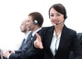 Manager of call center reaches out to shake hands. Royalty Free Stock Photo