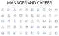Manager and career line icons collection. Statistics, Analysis, Figures, Quantitative, Digits, Metrics, Data sets vector