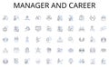 Manager and career line icons collection. Statistics, Analysis, Figures, Quantitative, Digits, Metrics, Data sets vector Royalty Free Stock Photo