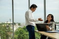 Manager Claiming to Businesswoman at Office by close up