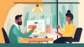 A manager conducting a performance review with an employe three generative AI